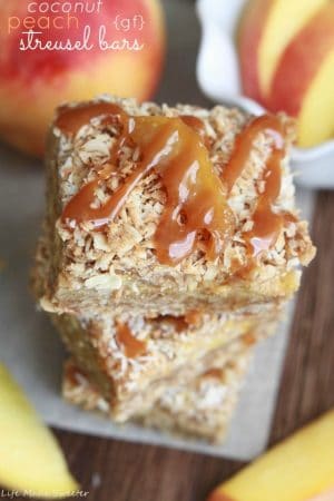 Toasted Coconut Peach Streusel Bars with Dulce de Leche {gf} - Life Made Sweeter