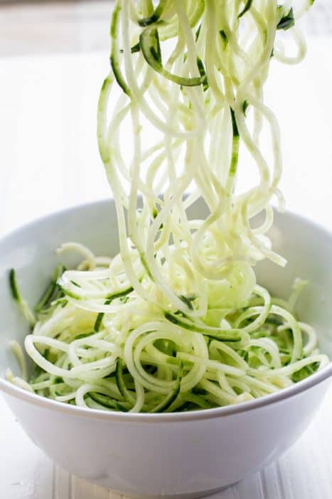 Asian Zucchini Cucumber Noodle Salad makes a healhty, gluten free noodle dish perfect as a side or a main meal