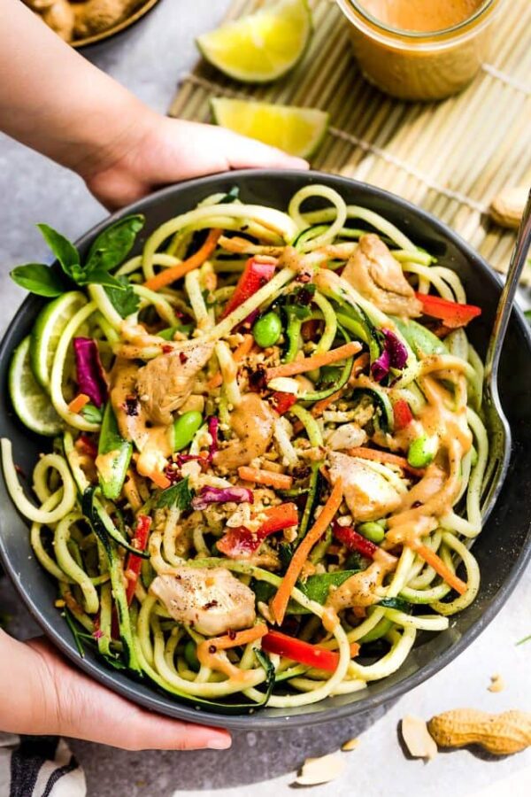 Asian Zucchini Noodle Salad with Thai Peanut Dressing