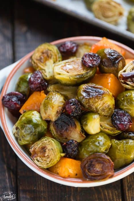 Balsamic Roasted Butternut Squash & Brussels Sprouts make an easy side dish for fall