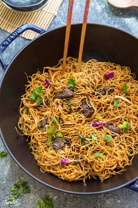 Beef Chow Mein is the perfect easy weeknight meal! Best of all, it comes together in under 30 minutes in just one pot! Forget calling restaurant takeout, this recipe is so much better with authentic flavors. Seriously the best!!
