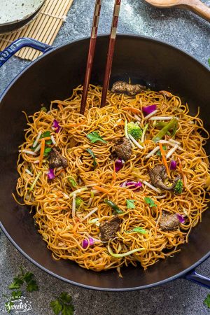 Beef Chow Mein is the perfect easy weeknight meal! Best of all, it comes together in under 30 minutes in just one pot! Forget calling restaurant takeout, this recipe is so much better with authentic flavors. Seriously the best!!