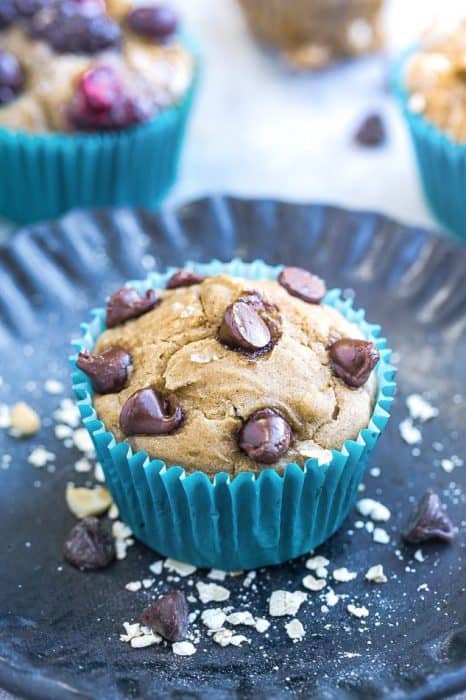 Easy Blender Muffins - the perfect healthy breakfast or snack. Best of all, comes together easily in a blender with no flour, no oil and no refined sugar. Healthy, hearty, delicious and great for making ahead on Sunday meal prep or packing into lunchboxes or as an after workout snack. Customize with your favorite add-ins like chocolate chips, nuts or mixed berries!