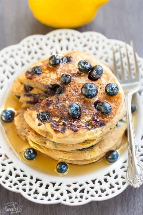 Blueberry Lemon Pancakes make the perfect easy breakfast. Best of all, they're bursting with blueberry and a punch of citrus in every bite.
