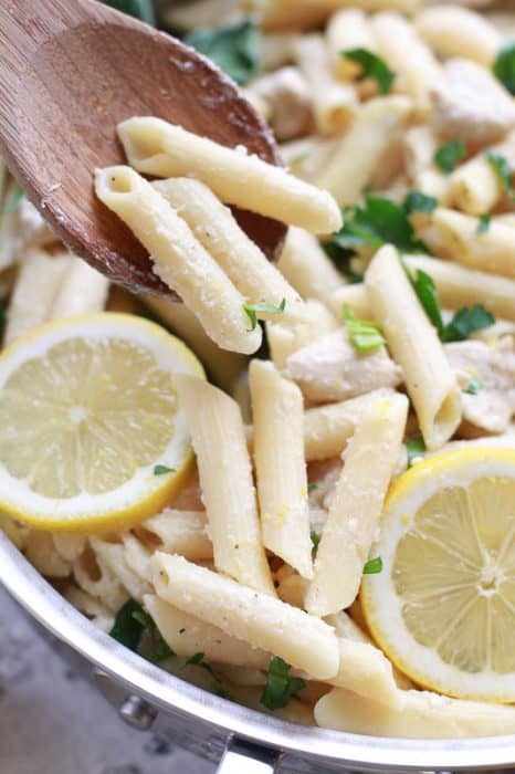 Creamy Lemon Chicken One-Pan Pasta makes the perfect super easy weeknight meal made entirely in one pot & in under 25 minutes.