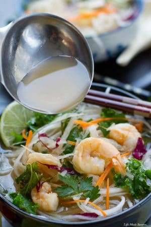 Daikon Pho is a healthy twist on Vietnamese pho using sprialzed daikon noodles with a sweet & spicy vegetable broth.