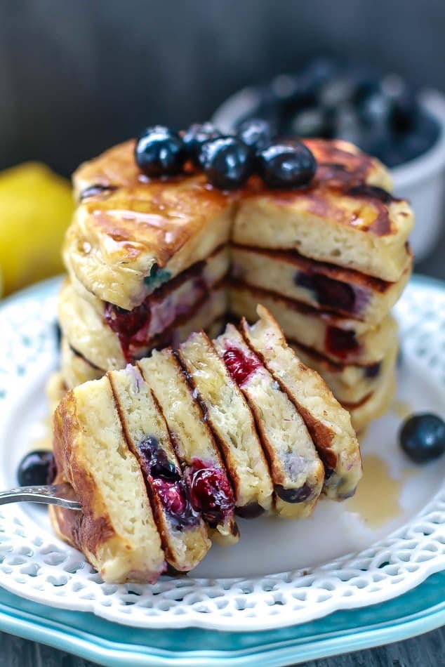 Fluffy Blueberry Lemon Pancakes are perfect for weekend breakfasts!