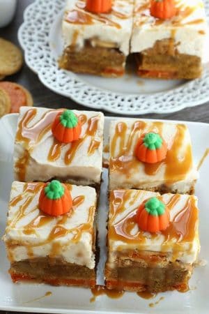 Frosted Caramel Pumpkin Oreo Blondies make a decadent fall treat