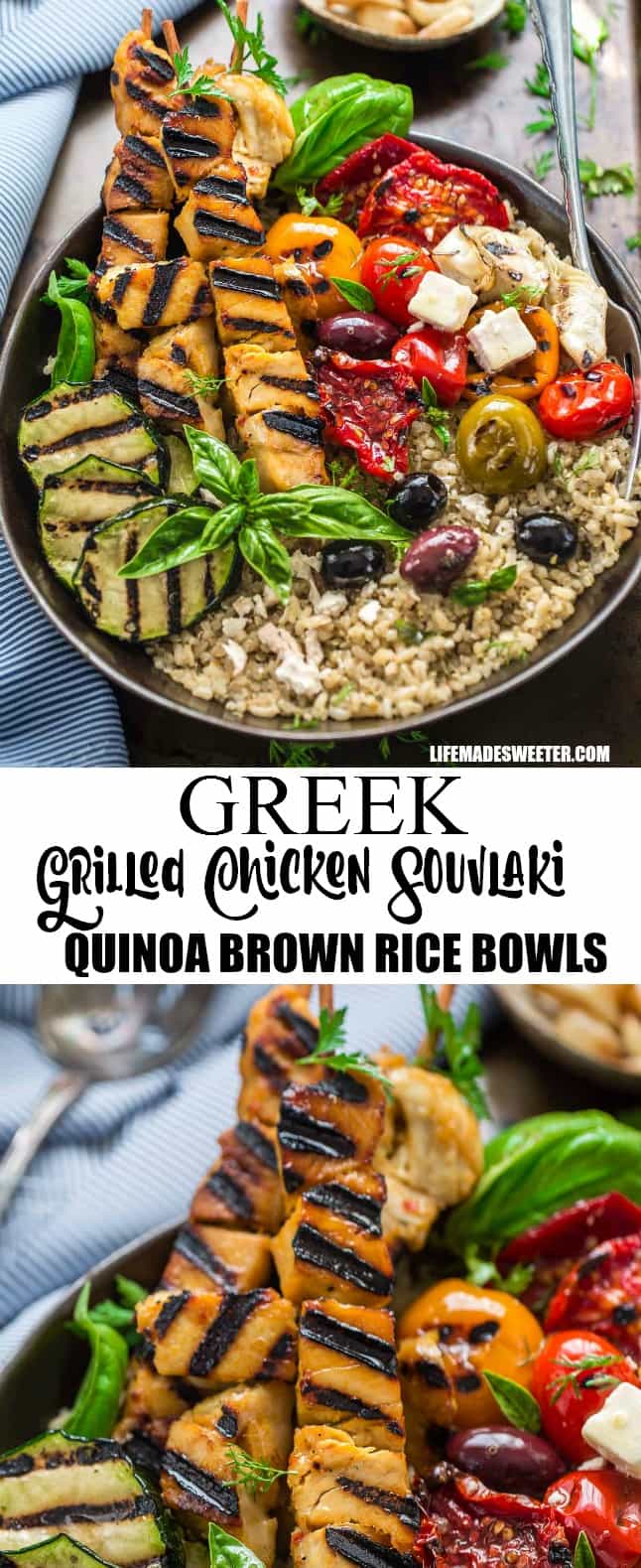 Grilled Greek Chicken Souvlaki Quinoa Brown Rice Bowls are the perfect ...