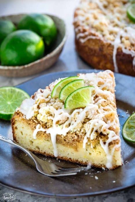 Key Lime Coffee Cake with buttery streusel topping and a white chocolate drizzle makes the perfect decadent treat