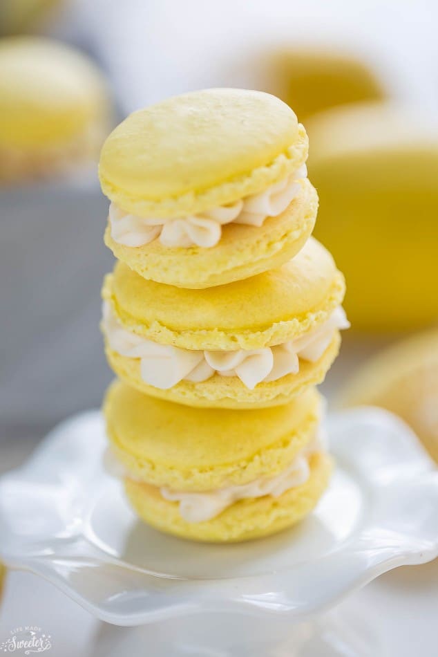 Lemon French Macarons filled with coconut buttercream make the perfect sunny treat!
