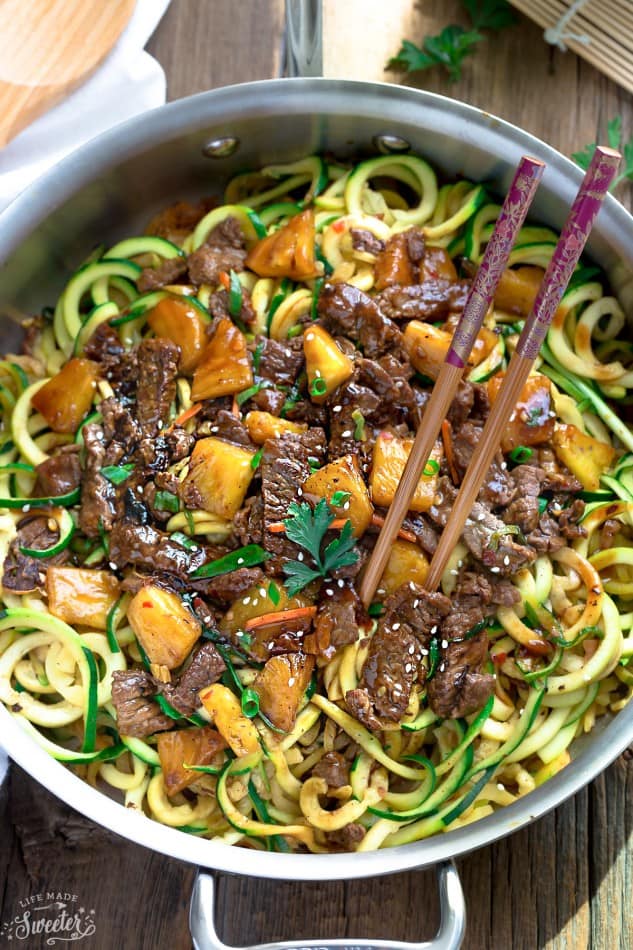 One Pan Mongolian Beef Zoodles {Zucchini Noodles}