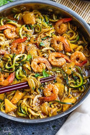 One Pan Teriyaki Shrimp Zoodles {Zucchini Noodles} is the perfect easy gluten free (or paleo) weeknight meal! Best of all, it takes only 30 minutes to make in just one pot and is so much healthier and better than takeout! Great for Sunday meal prep and leftovers make delicious lunch bowls for work or school lunchboxes! Plus Video!