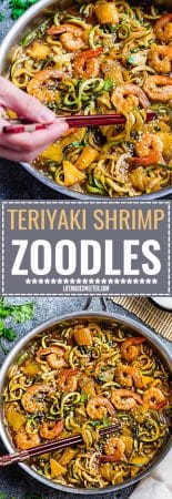 One Pan Teriyaki Shrimp Zoodles {Zucchini Noodles} is the perfect easy gluten free (or paleo) weeknight meal! Best of all, it takes only 30 minutes to make in just one pot and is so much healthier and better than takeout! Great for Sunday meal prep and leftovers make delicious lunch bowls for work or school lunchboxes! Plus Video!