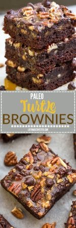 These Paleo Turtle Brownies taste completely indulgent while being secretly healthier, refined sugar free and gluten free. Best of all, this recipe is so easy to make and has all your favorite flavors of Turtles! Melt in your mouth and perfect for any fudgy brownie fans!