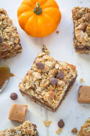 Pumpkin Caramel Chocolate Oatmeal Bars are decadent and make the perfect sweet treat