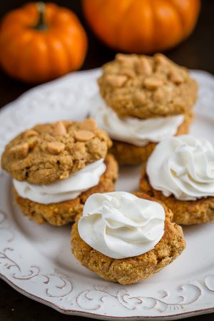 Flourless Pumpkin Oatmeal Sandwich Cookies make the perfect snack for fall