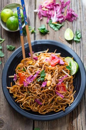 Rainbow Asian Skillet Peanut Noodles are the perfect easy weeknight meal and so much better than takeout!