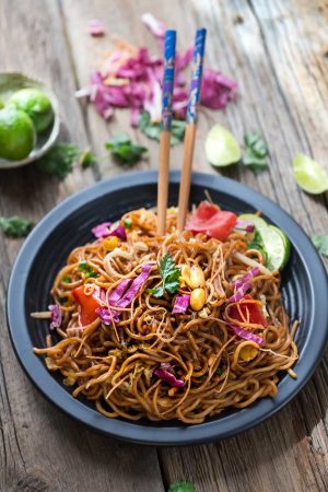 Rainbow Asian Skillet Peanut Noodles are the perfect easy weeknight meal and so much better than takeout!