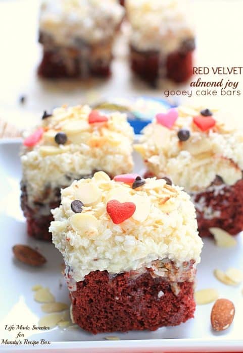 Red Velvet Almond Joy Gooey Cake Bars by @LifeMadeSweeter