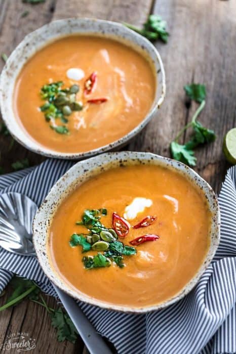 Slow Cooker Butternut Squash & Sweet Potato Soup makes the perfect comforting soup. Best of all, it's so easy to make all in your crock-pot!