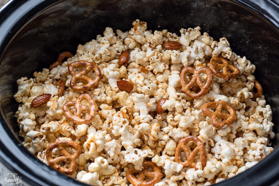 Slow Cooker Caramel Popcorn makes an easy snack