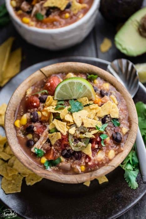 Slow Cooker Chicken Enchilada Quinoa Soup makes the perfect easy comforting meal