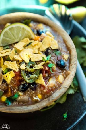 Slow Cooker Chicken Enchilada Quinoa Soup makes the perfect easy comforting meal