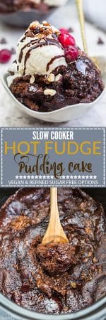 Slow Cooker Hot Fudge Pudding Cake an easy crock-pot dessert perfect for freeing up your oven. With a delicious sauce that forms beneath the cake and best part of all is how easy it is to customize with 4 fun toppings like an ice cream sundae! Plus a step-by-step video!