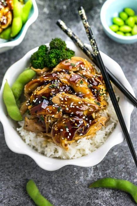 Slow Cooker Teriyaki Chicken coated in a homemade sweet and savory Teriyaki sauce that is even better than your local Japanese takeout restaurant! Best of all, it's full of authentic flavors and super easy to make with just 10 minutes of prep time. Skip the takeout menu! This is so much better and healthier! Weekly meal prep or leftovers are great for lunch bowls for work or school.