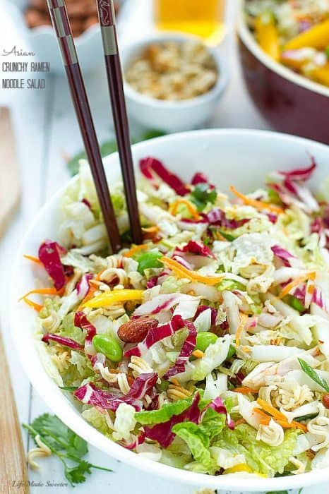 Sriracha Asian Crunchy Ramen Noodle Salad - aka Chinese Chicken Salad - so yummy, easy & perfect for potlucks!