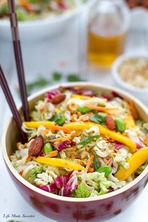 Sriracha Asian Crunchy Ramen Noodle Salad - aka Chinese Chicken Salad - so yummy, easy & perfect for potlucks!