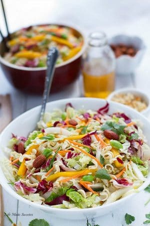 Sriracha Asian Crunchy Ramen Noodle Salad - aka Chinese Chicken Salad - so yummy, easy & perfect for potlucks!