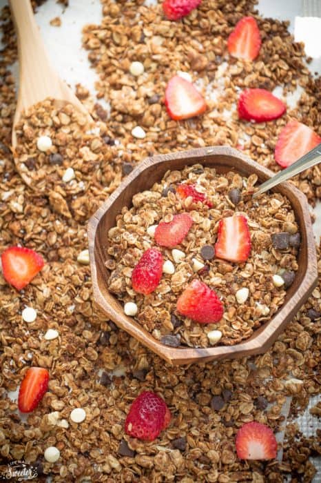 Strawberry White Chocolate Granola makes a great healthy & easy snack!!!