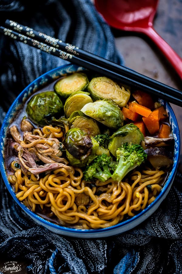 Turkey Ramen Noodle Soup with Brussels Sprouts