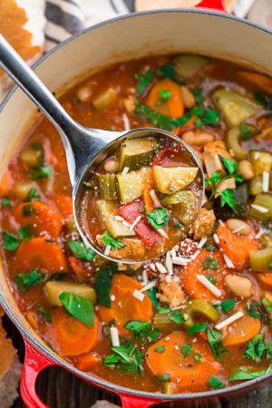 Hearty Vegetable Tuscan Chicken Soup makes the perfect comforting meal for busy weeknights. Best of all, it's so easy to make with just 15 minutes of prep time and it's full of hearty vegetables, white beans and chicken.