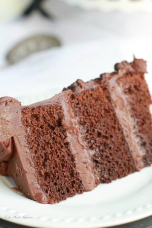 Ultimate Triple Chocolate Layer Cake - The best triple layer chocolate cake with the easiest milk chocolate frosting covered with mini chocolate chips.Ultimate Triple Chocolate Layer Cake - The best triple layer chocolate cake with the easiest milk chocolate frosting covered with mini chocolate chips.