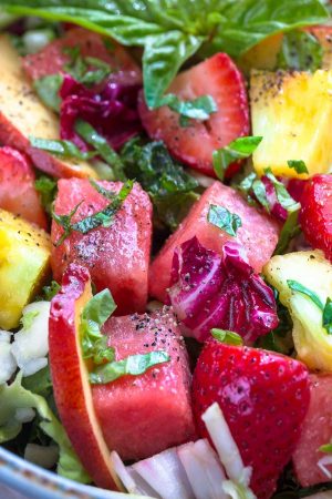 Watermelon Strawberry Basil Balsamic Salad makes the perfect ligth & healthy dish